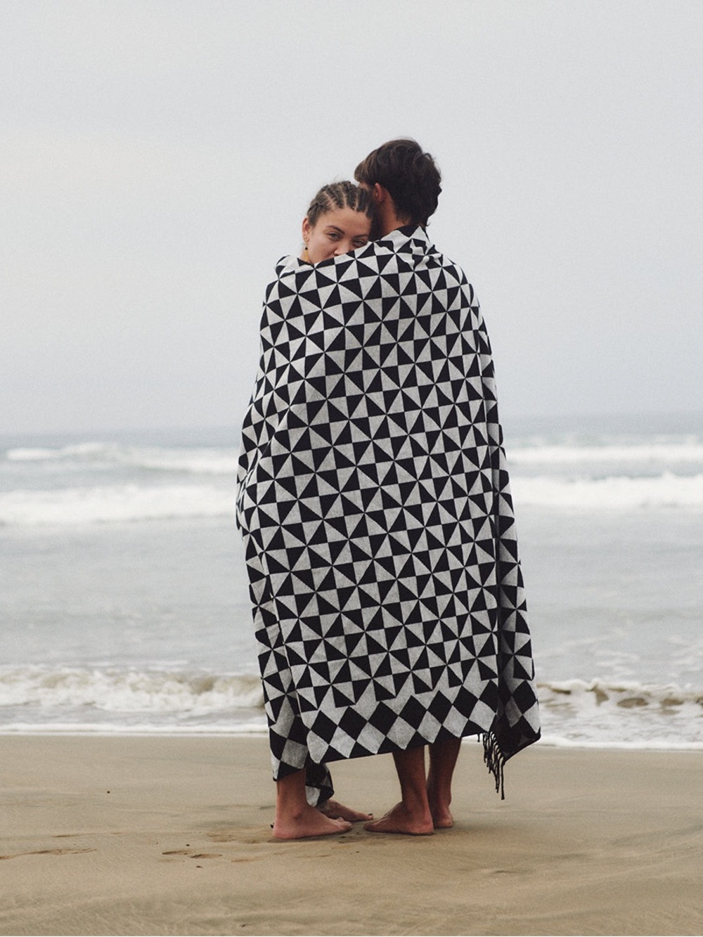 SLOWTIDE BRUSHED COTTON THROW BLANKET GATSBY SQUARE NEW MOON BLACK WHITE NWT